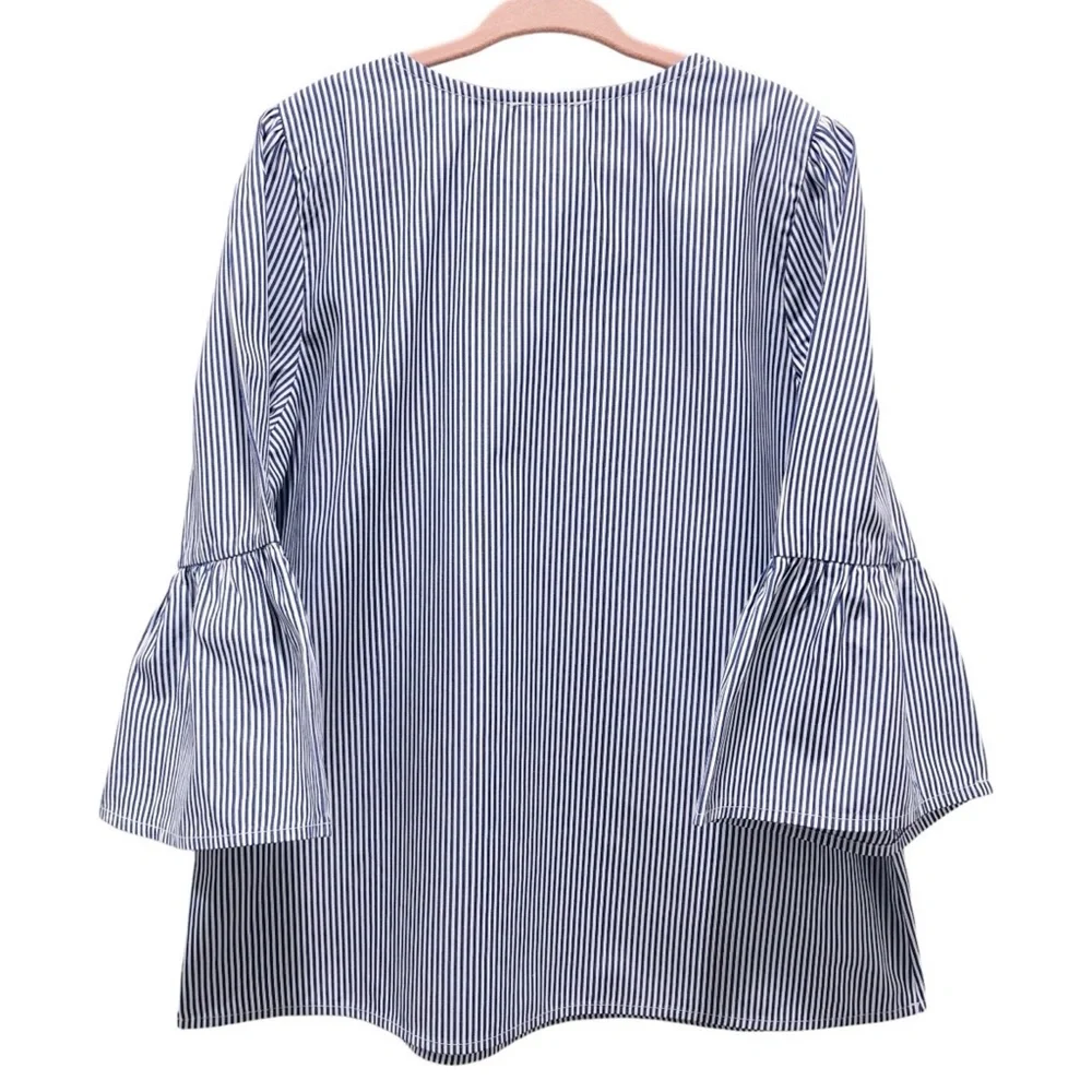 Monteau Blue Stripe Bell Sleeve Blouse